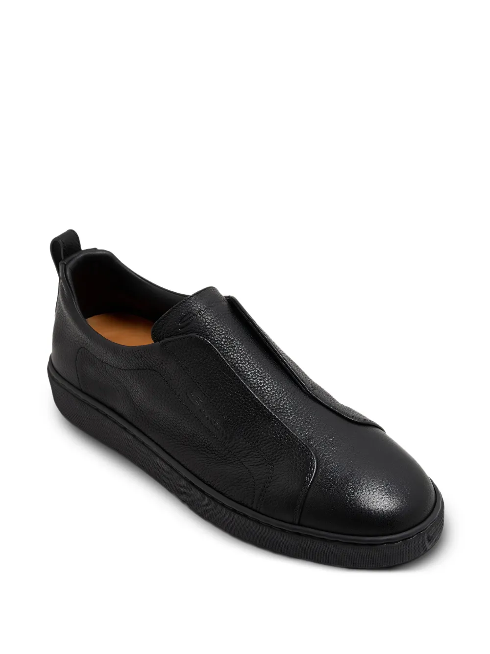 Santoni grainy leather slip-on sneakers Zwart