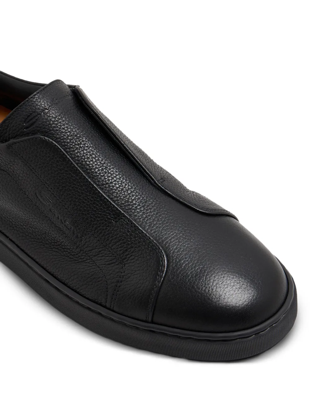 Santoni grainy leather slip-on sneakers Zwart