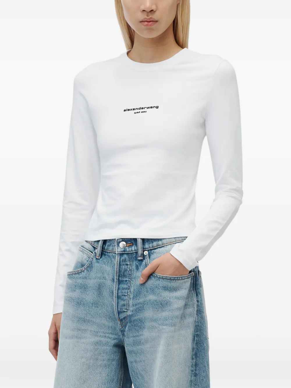 Alexander Wang LS T-shirt met logo-print Wit