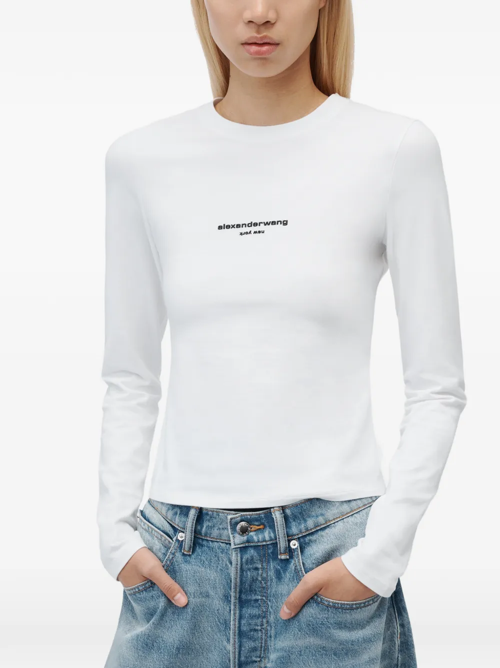 Alexander Wang LS T-shirt met logo-print Wit