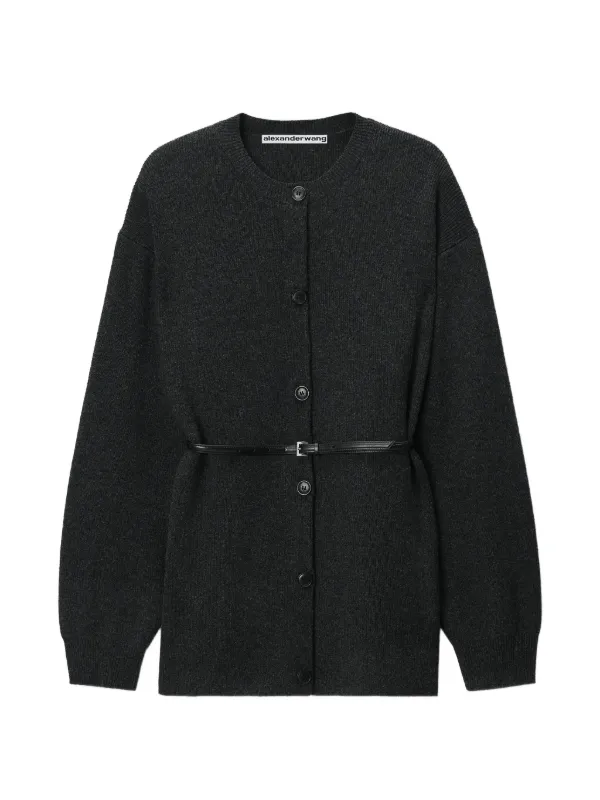 Alexander Wang Oversized Cardigan W/ Heatpressed Hem and Belt in Grey