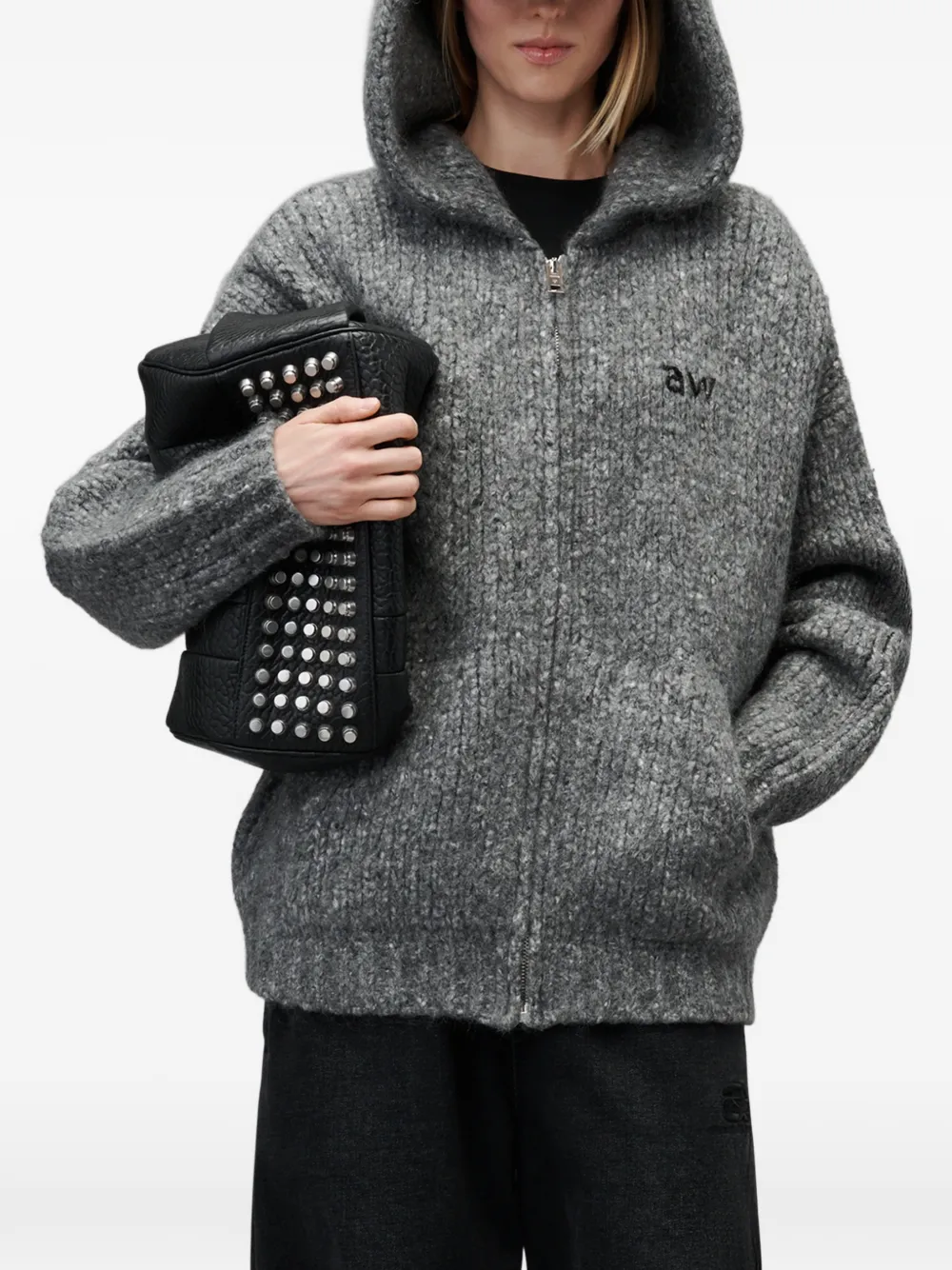 Alexander Wang Oversized hoodie met borduurwerk en rits Grijs