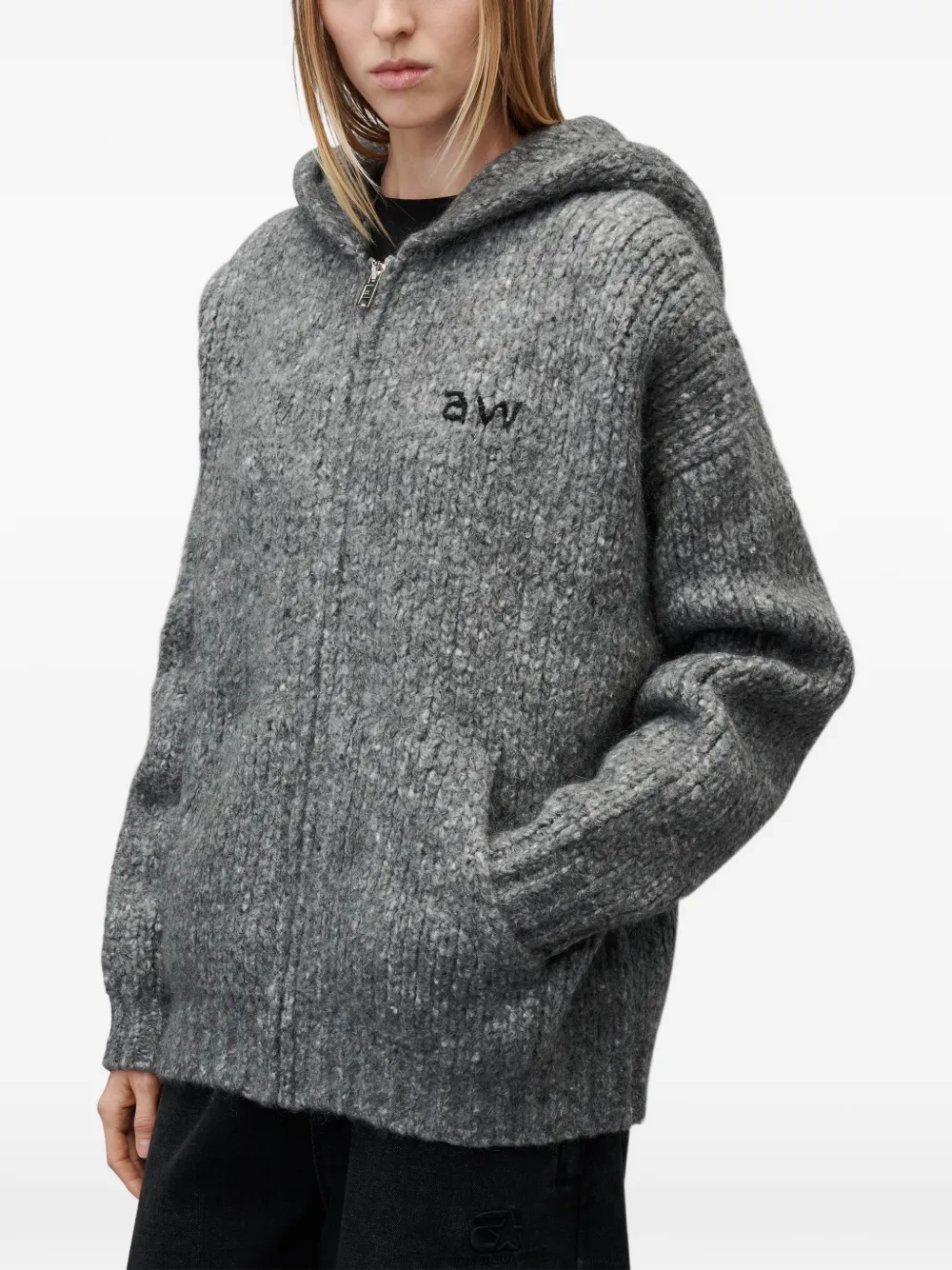 Alexander Wang Oversized hoodie met borduurwerk en rits Grijs