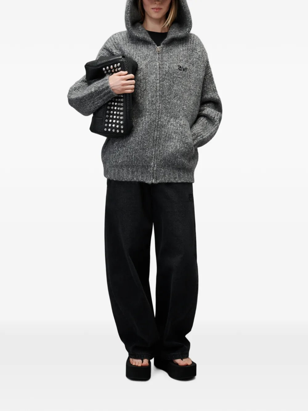Alexander Wang Oversized hoodie met borduurwerk en rits Grijs