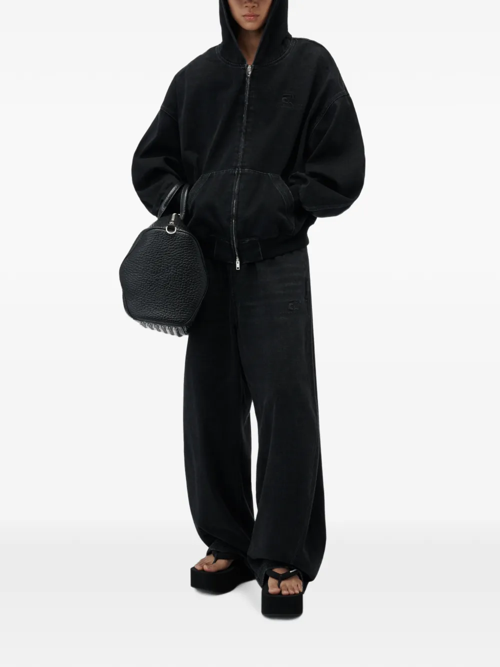 Alexander Wang Pre-styled Brushed Denim Sweatpants in Black, view 2