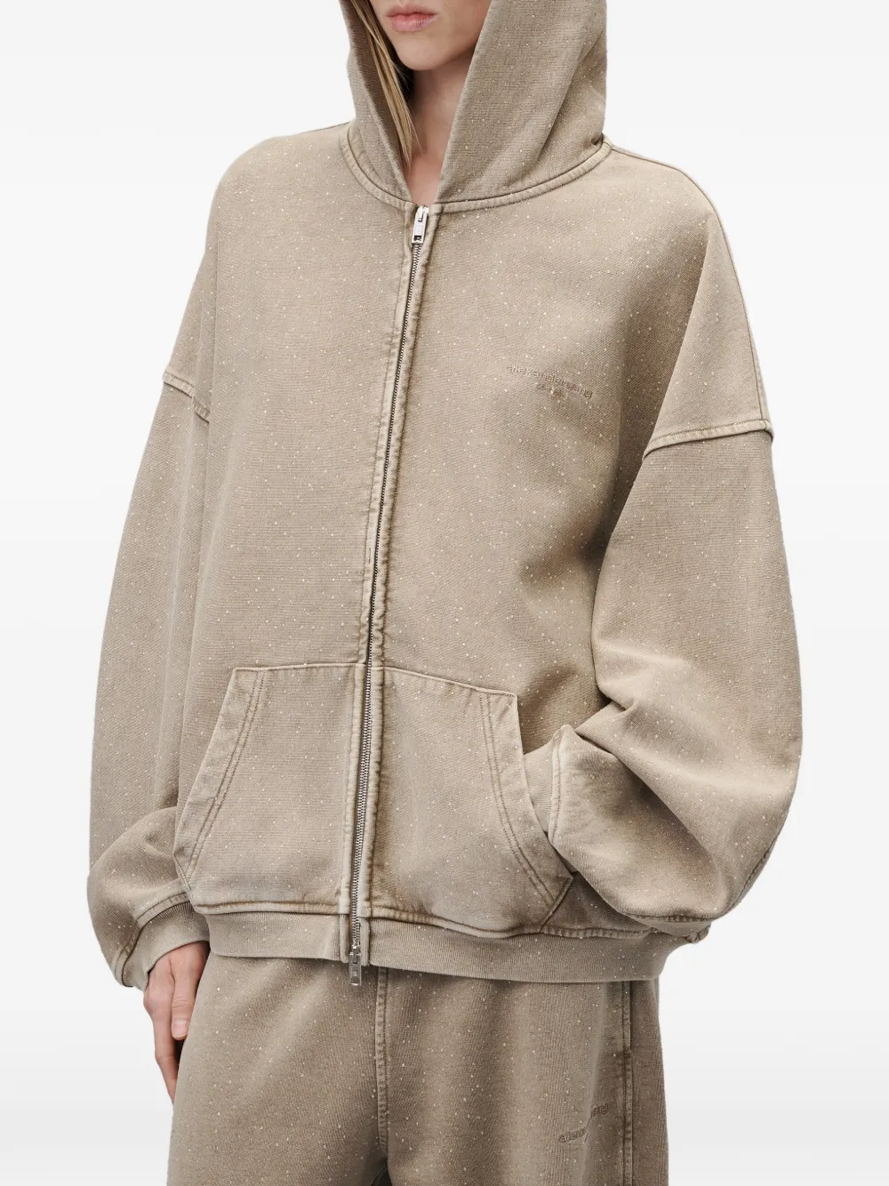Alexander Wang Oversized hoodie met rits en kristallen Beige