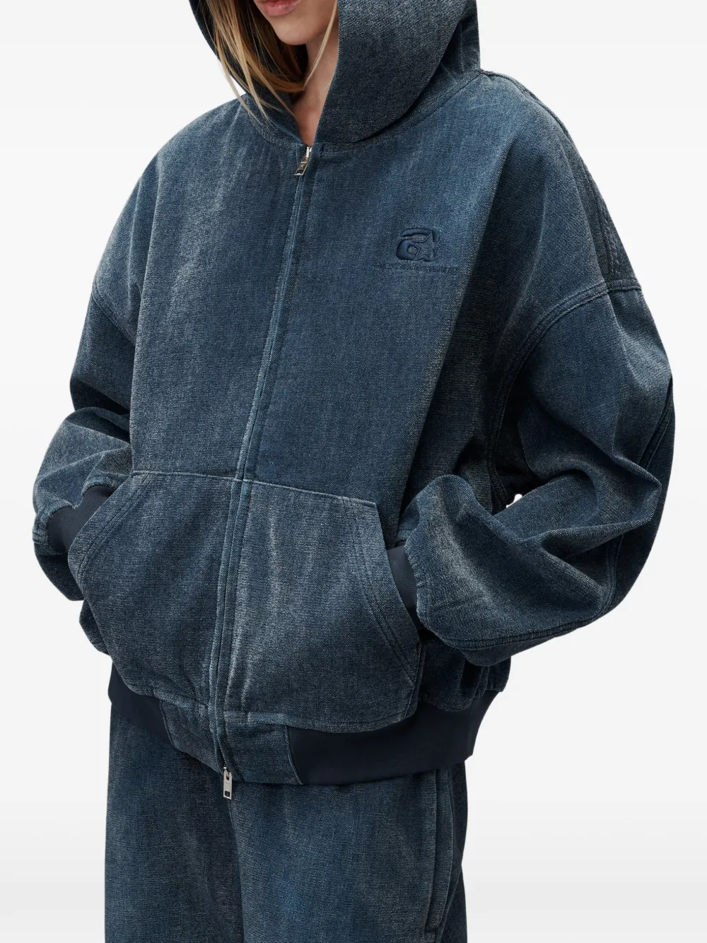 Alexander Wang Oversized denim geborstelde hoodie Blauw