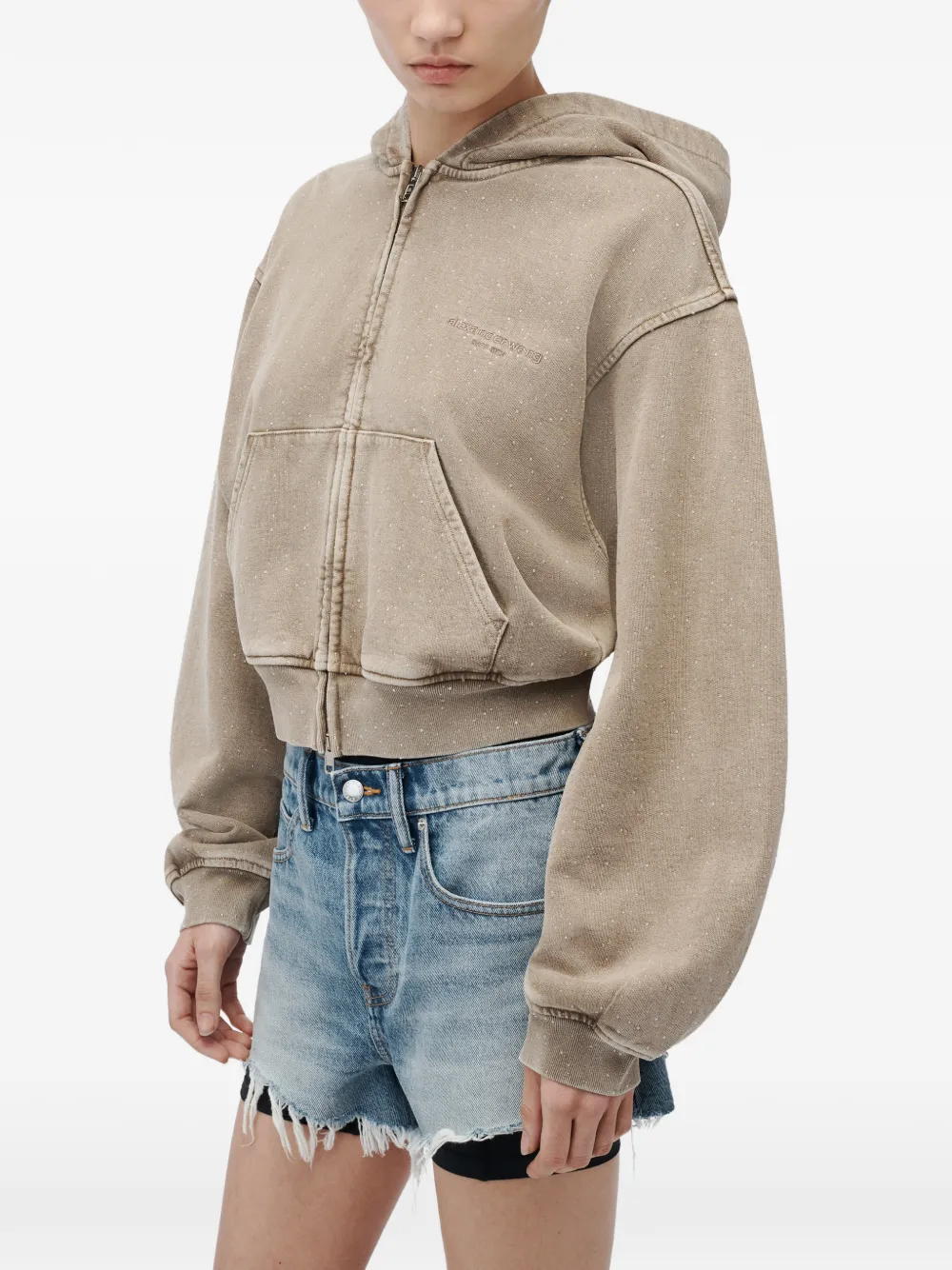 Alexander Wang Hoodie met rits en allover hotfix Beige