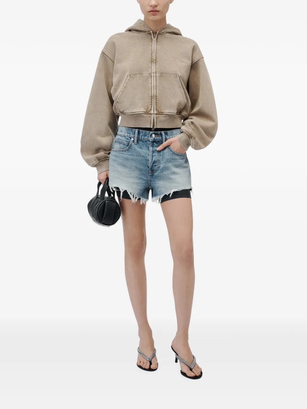 Alexander Wang Hoodie met rits en allover hotfix Beige
