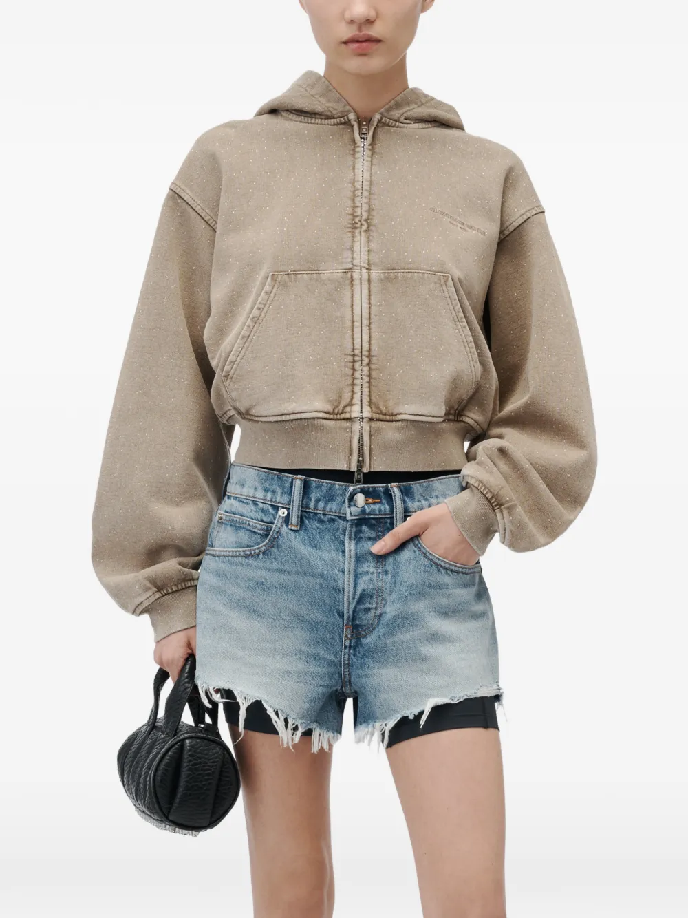 Alexander Wang Hoodie met rits en allover hotfix Beige