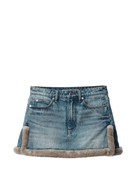Alexander Wang denim mini skirt w/ faux mink trim