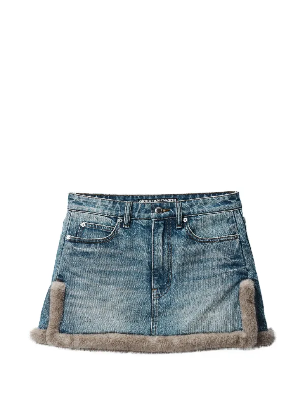Alexander Wang Faux-fur Trim Denim Skirt in Blue