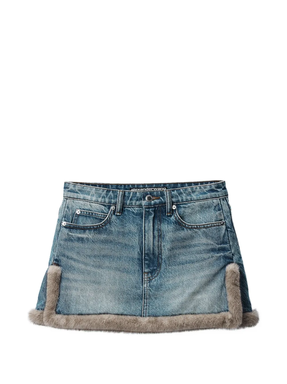 Alexander Wang Denim mini-rok met afwerking van imitatieleer Blauw