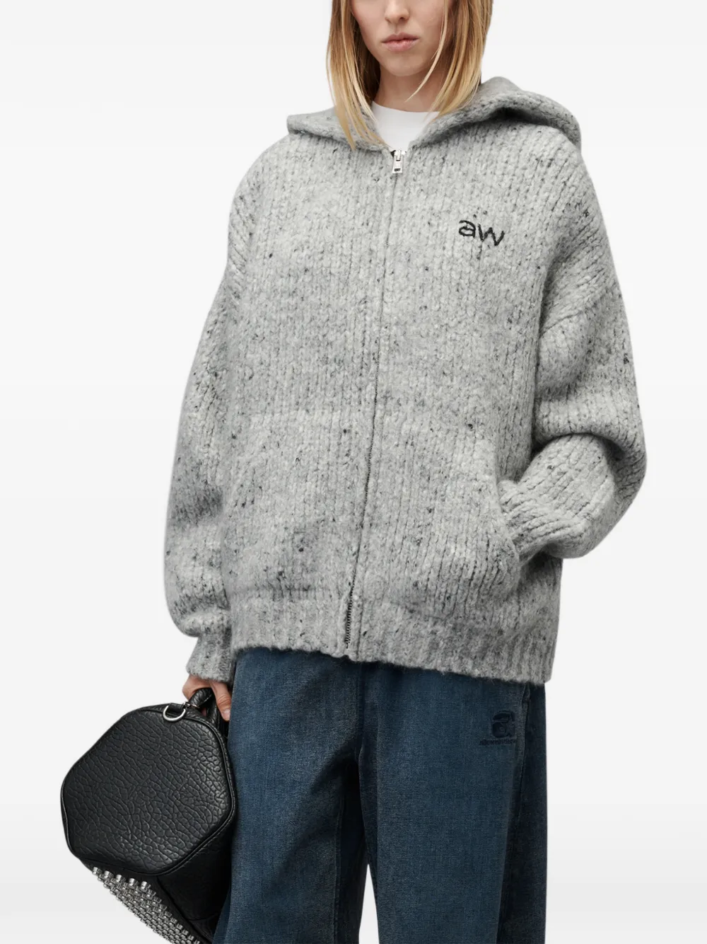 Alexander Wang Oversized hoodie met AW-borduurwerk en rits Grijs
