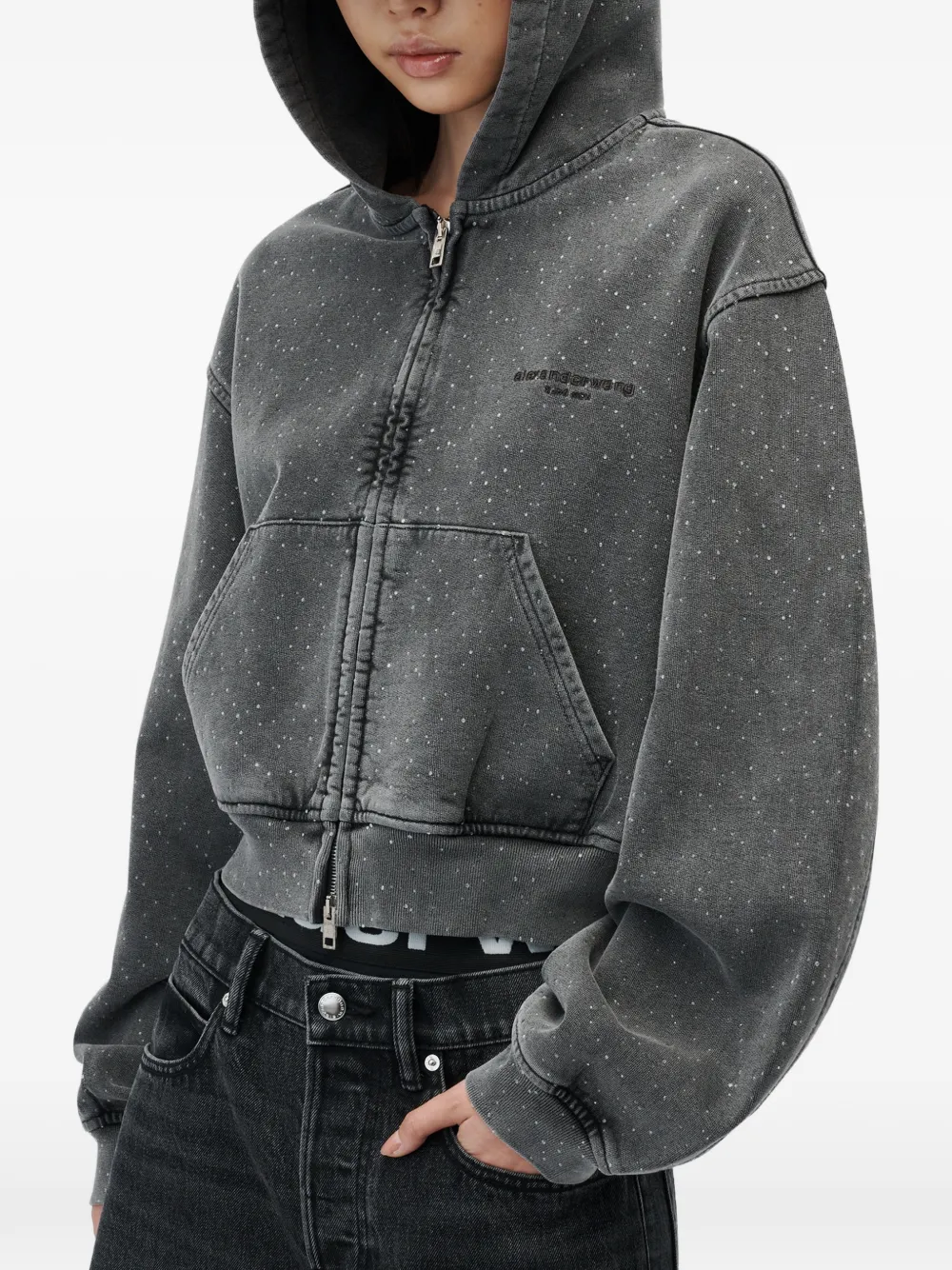 Alexander Wang Hoodie met rits en hotfix Grijs