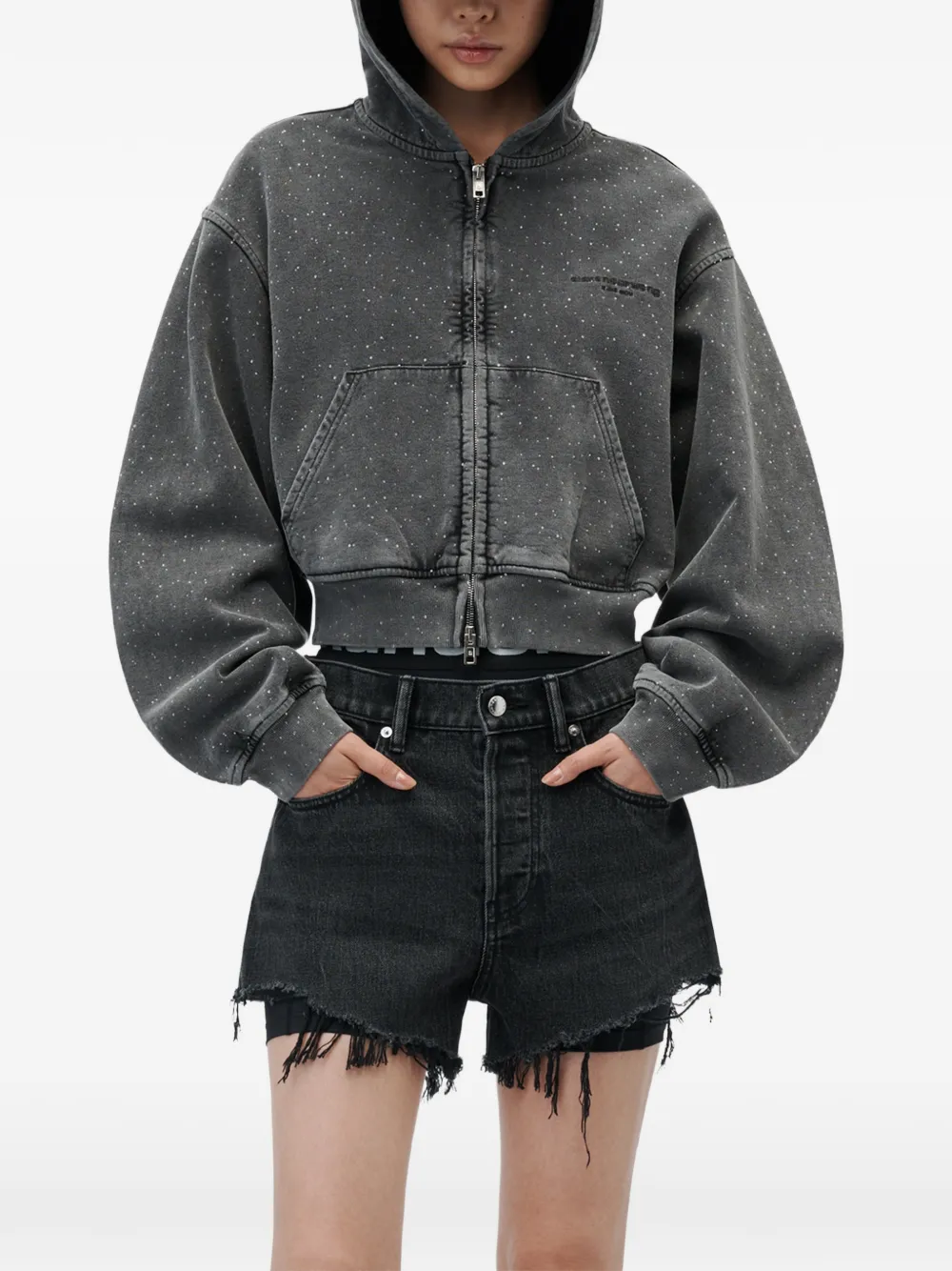 Alexander Wang Hoodie met rits en hotfix Grijs