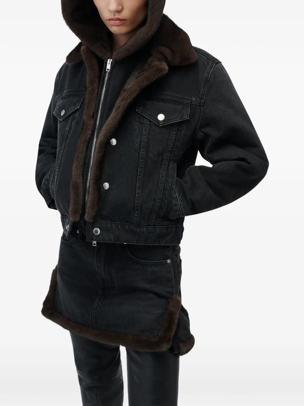 Alexander Wang Denim jack met voering van imitatielamswol Zwart