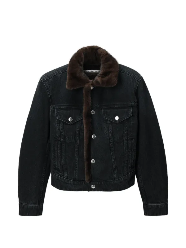 Alexander Wang Denim Jacket W/ Faux-mink Lining in Black