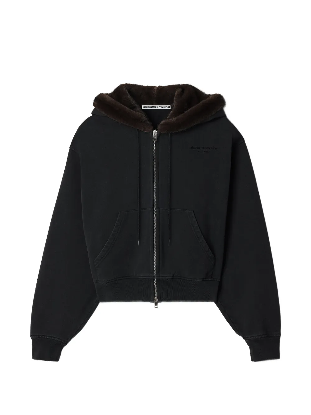 Alexander Wang Hoodie met rits en capuchon van imitatiebont Zwart