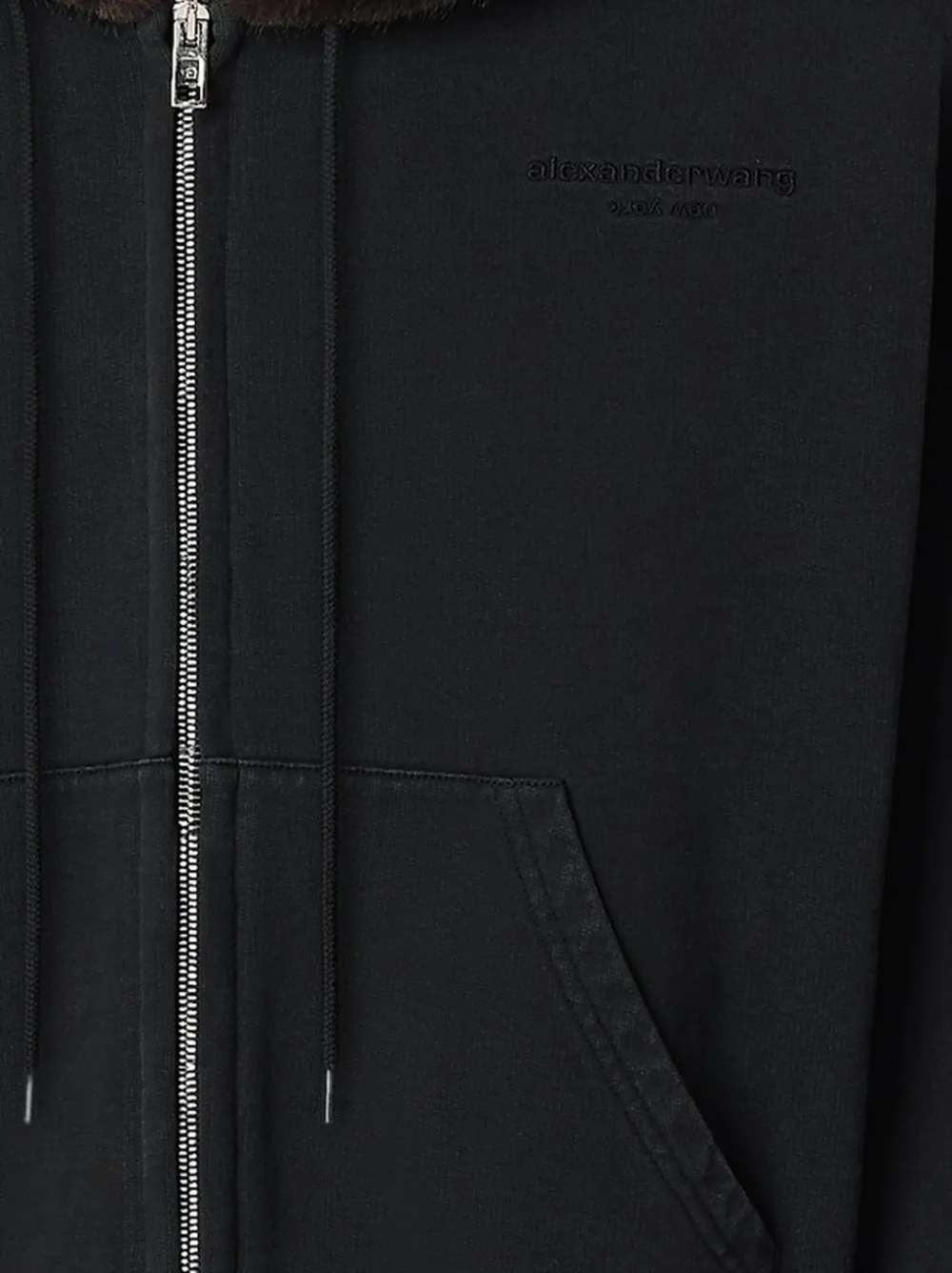 Alexander Wang Hoodie met rits en capuchon van imitatiebont Zwart