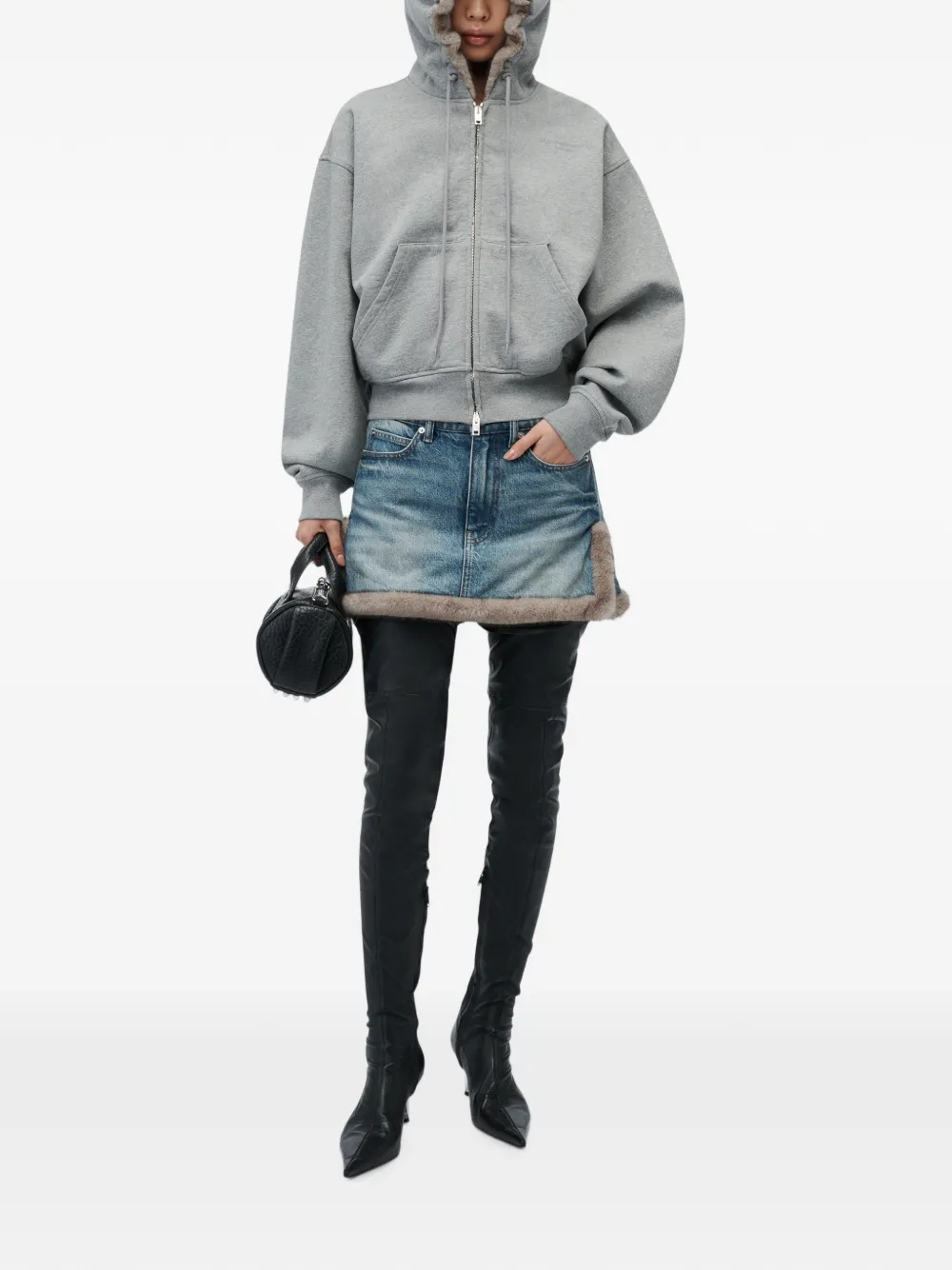 Alexander Wang Hoodie met rits en capuchon van imitatiebont Grijs