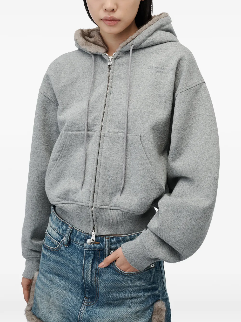 Alexander Wang Hoodie met rits en capuchon van imitatiebont Grijs