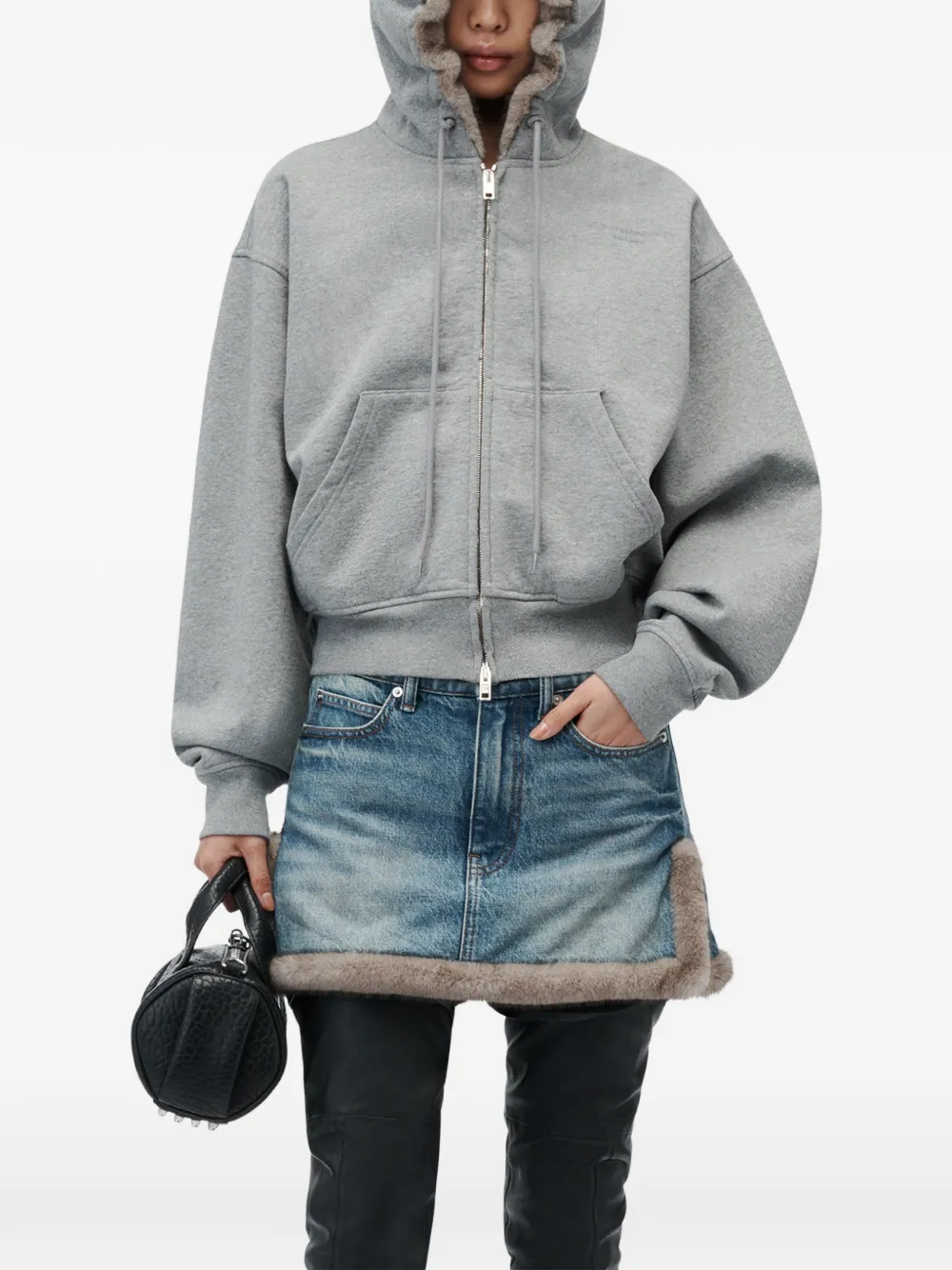 Alexander Wang Hoodie met rits en capuchon van imitatiebont Grijs