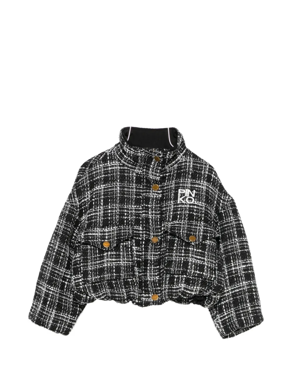 Pinko Kids tweed-check logo-embroidered jacket - Nero