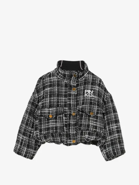 Pinko Kids tweed-check logo-embroidered jacket