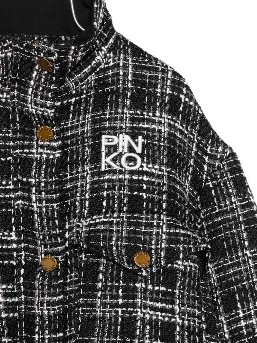 Pinko Kids Tweed geruit jack met geborduurd logo Zwart