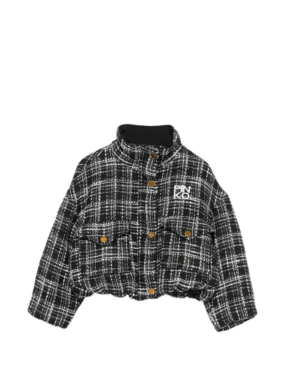 Pinko Kids tweed-check logo-embroidered jacket - Nero