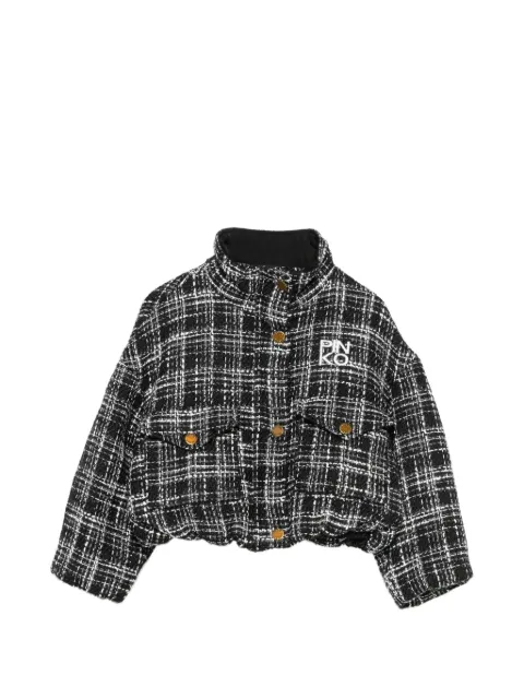Pinko Kids tweed-check logo-embroidered jacket