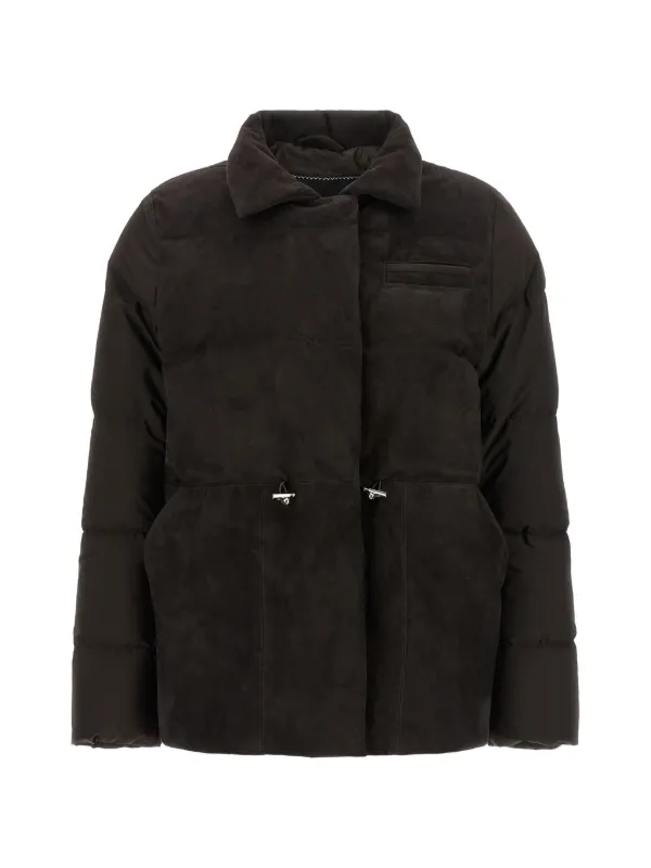 Kiton Drawstring Quilted Down Jacket in Brown