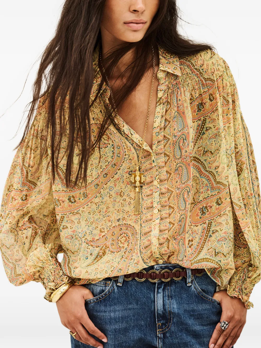 Ba&Sh Cleo gesmockte blouse met paisley-print Geel