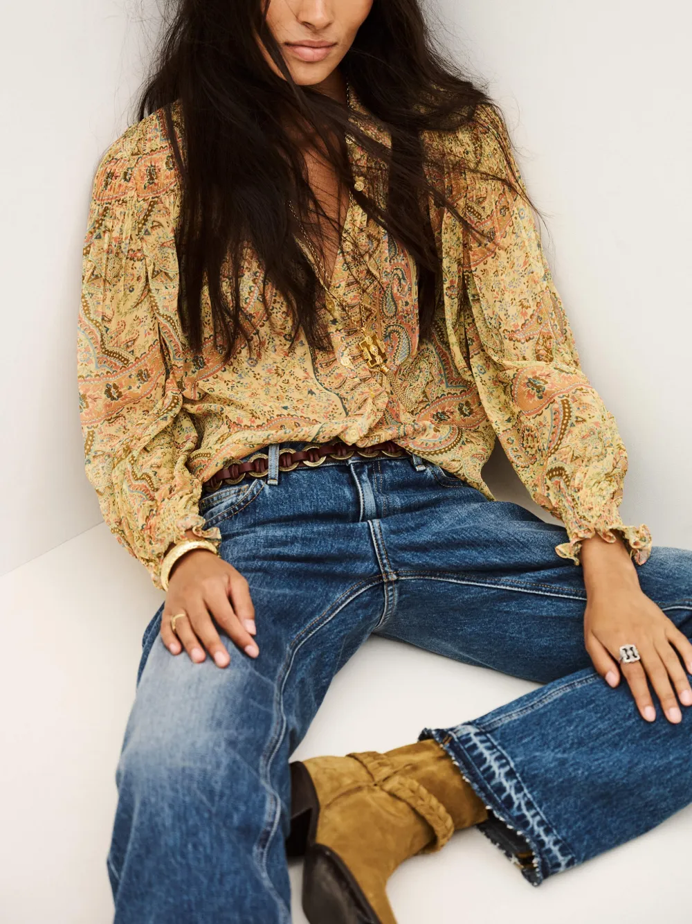Ba&Sh Cleo gesmockte blouse met paisley-print Geel