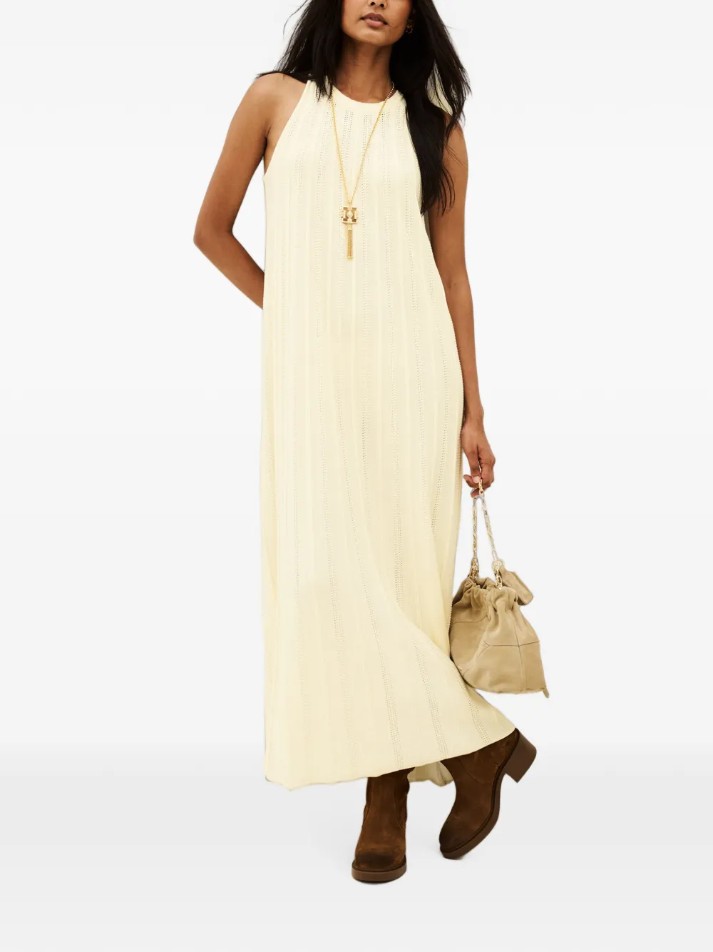 Ba&Sh Sinte ribgebreide midi-jurk Beige
