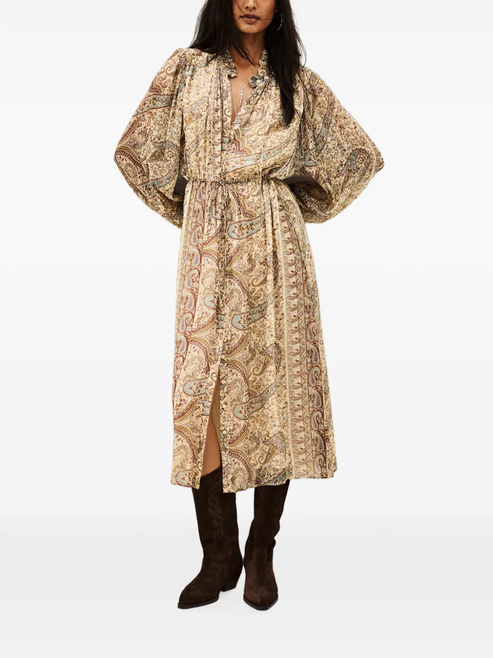 Ba&Sh Ciahara midi-blousejurk met paisley-print en ruches Beige