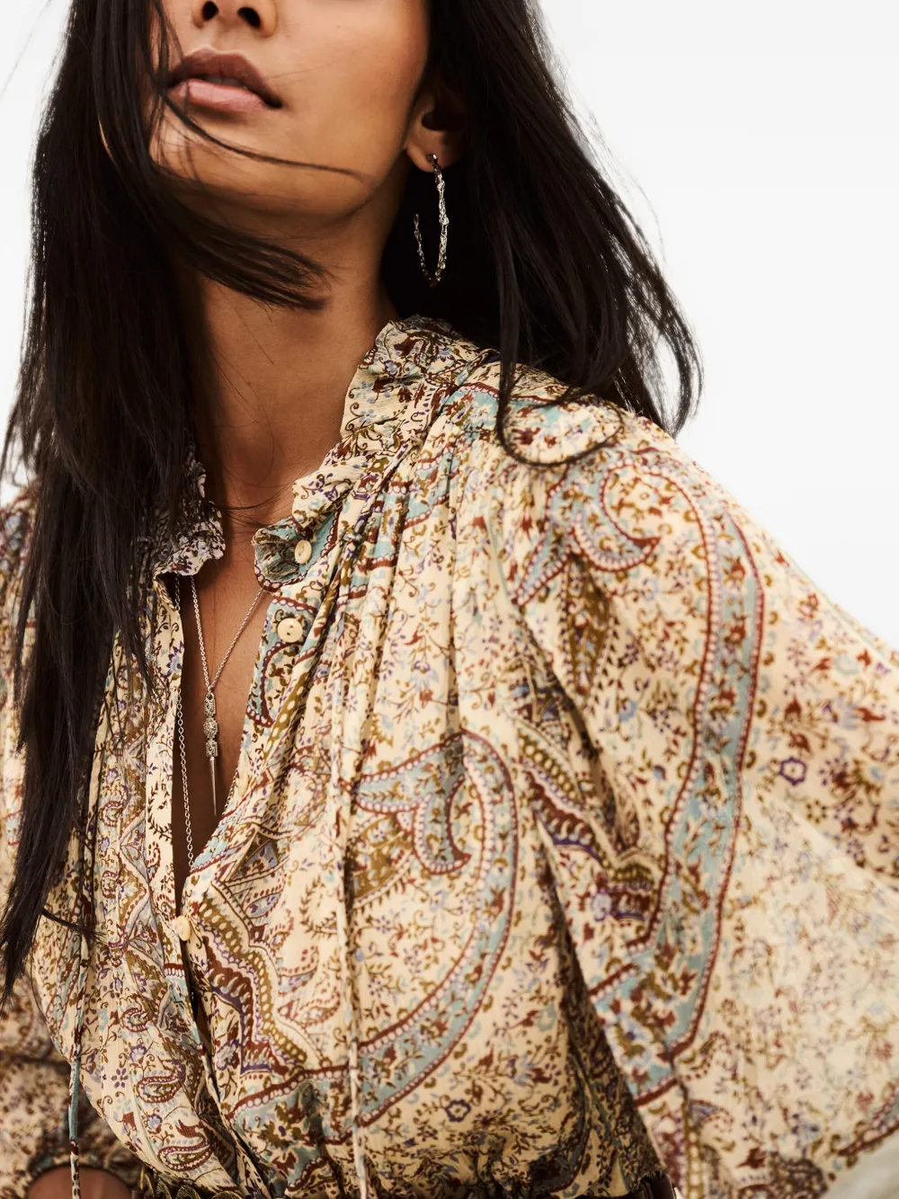 Ba&Sh Ciahara midi-blousejurk met paisley-print en ruches Beige