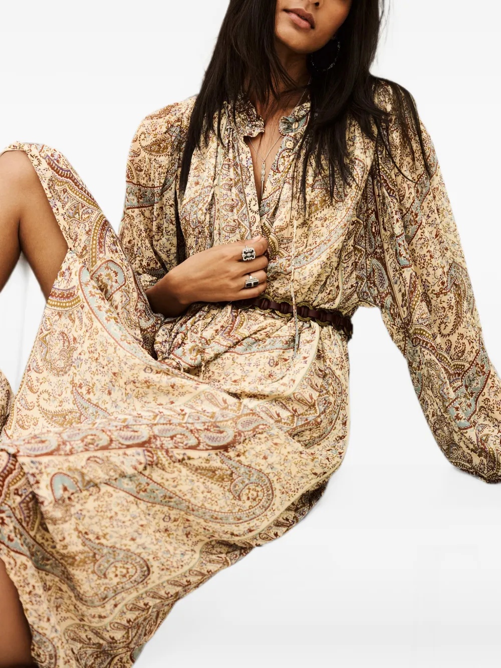 Ba&Sh Ciahara midi-blousejurk met paisley-print en ruches Beige