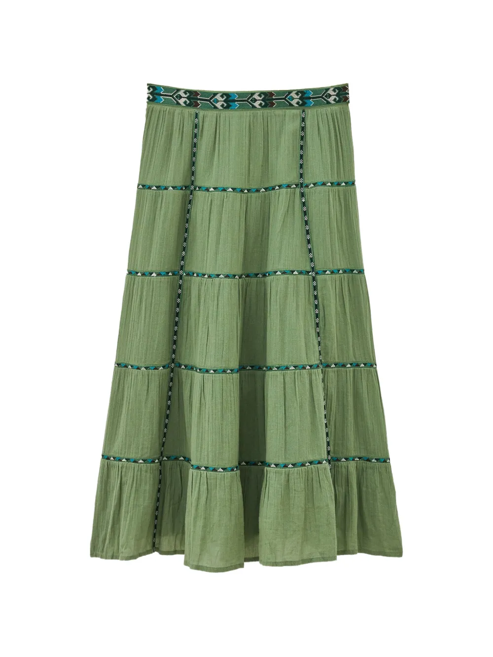 Ba&Sh Paloma tiered embroidered-waistband maxi skirt - Grün