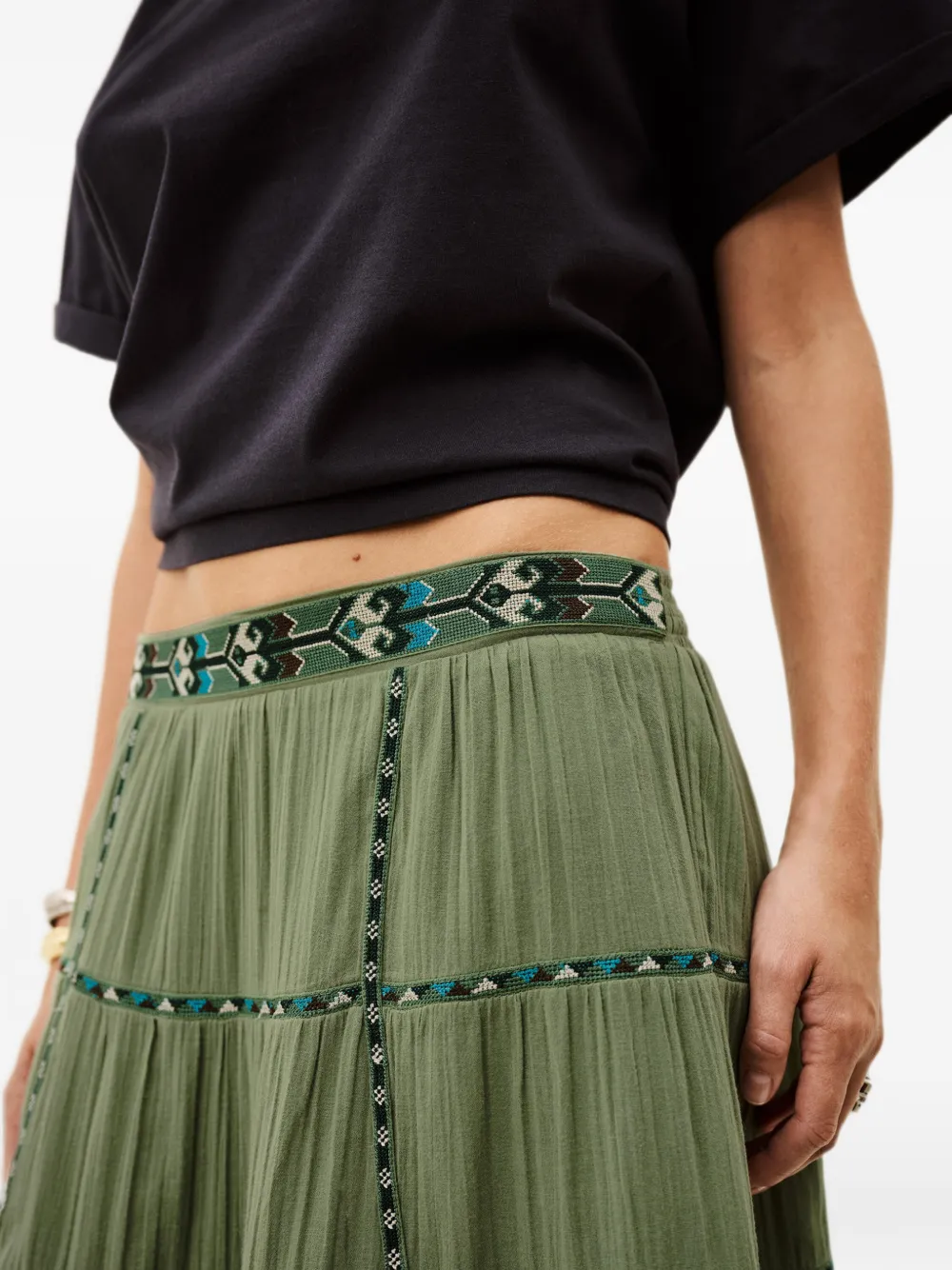 Ba&Sh Paloma gelaagde maxi-rok met geborduurde tailleband Groen