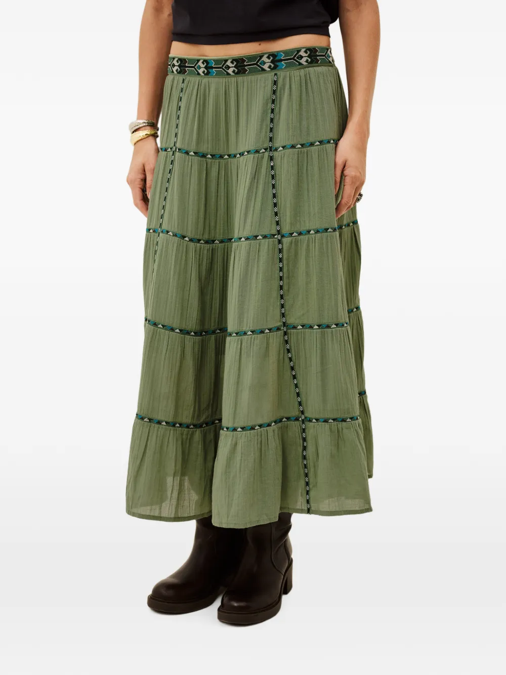 Ba&Sh Paloma gelaagde maxi-rok met geborduurde tailleband Groen