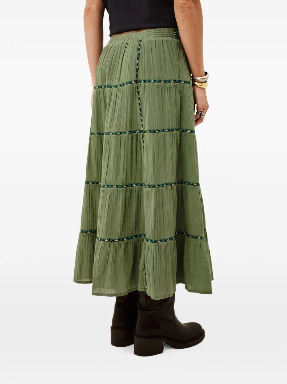 Ba&Sh Paloma gelaagde maxi-rok met geborduurde tailleband Groen
