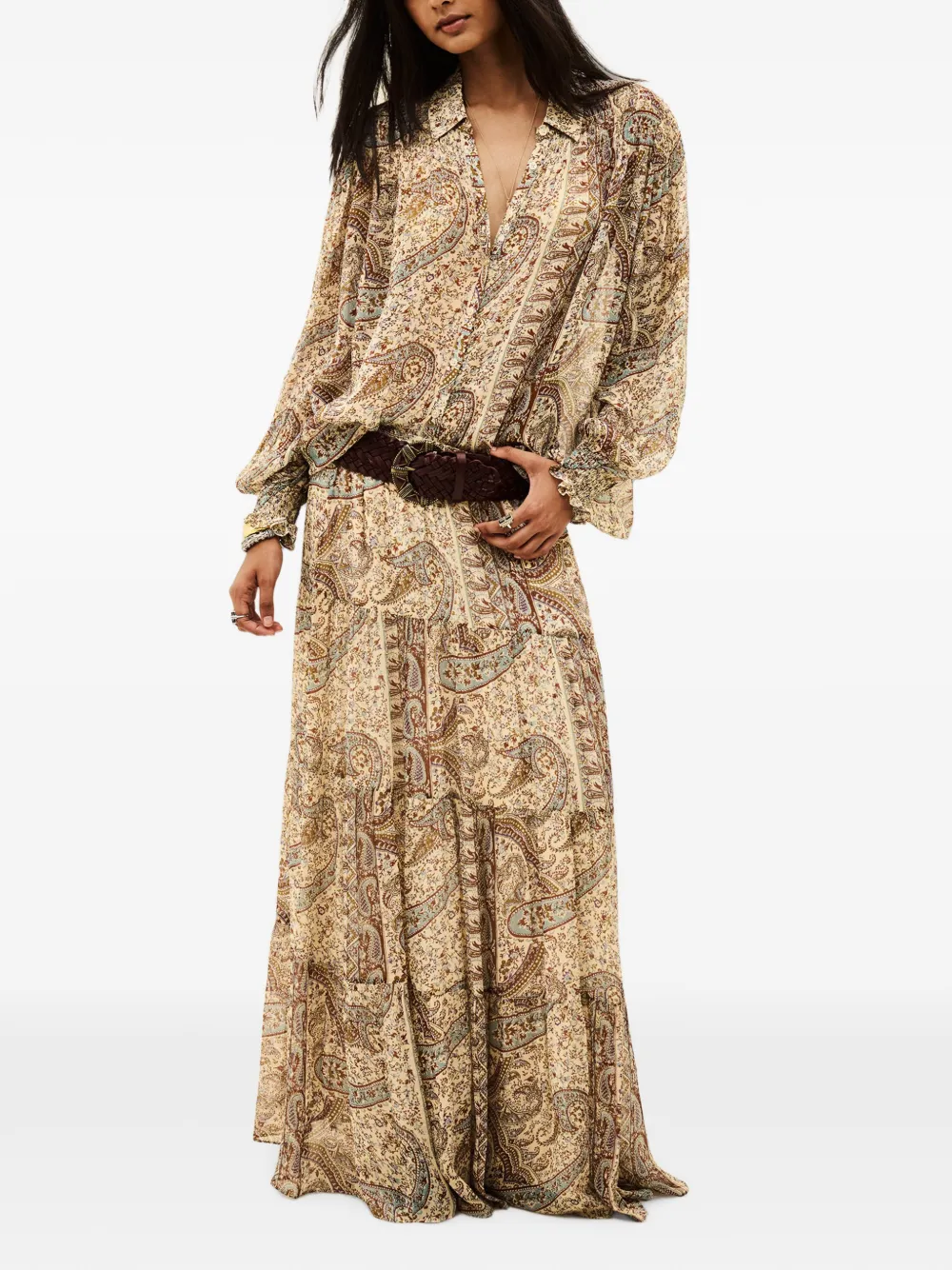 Ba&Sh Cali gelaagde maxi-rok met paisley-print Beige