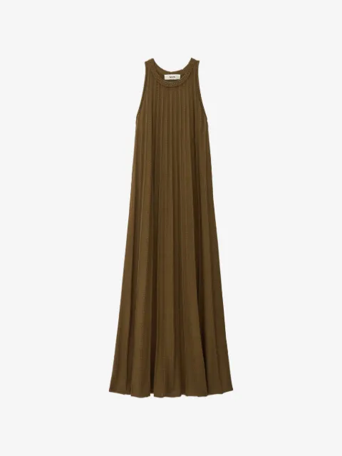 Ba&Sh Sinte ribbed-knit pointelle-trim flared maxi dress