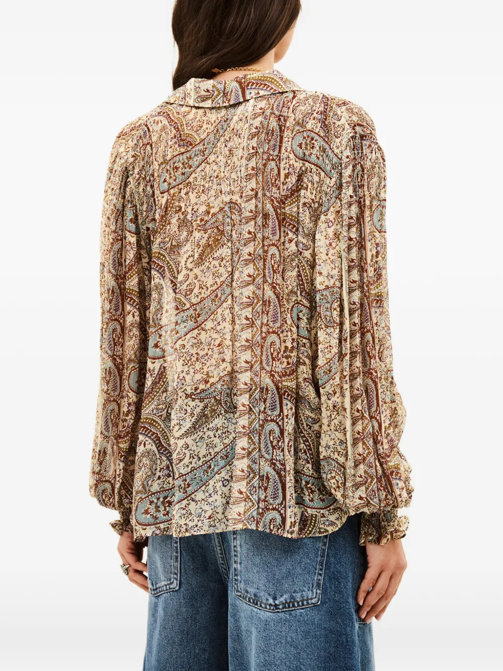 Ba&Sh Blouse met gesmockte manchetten en paisley-print Beige