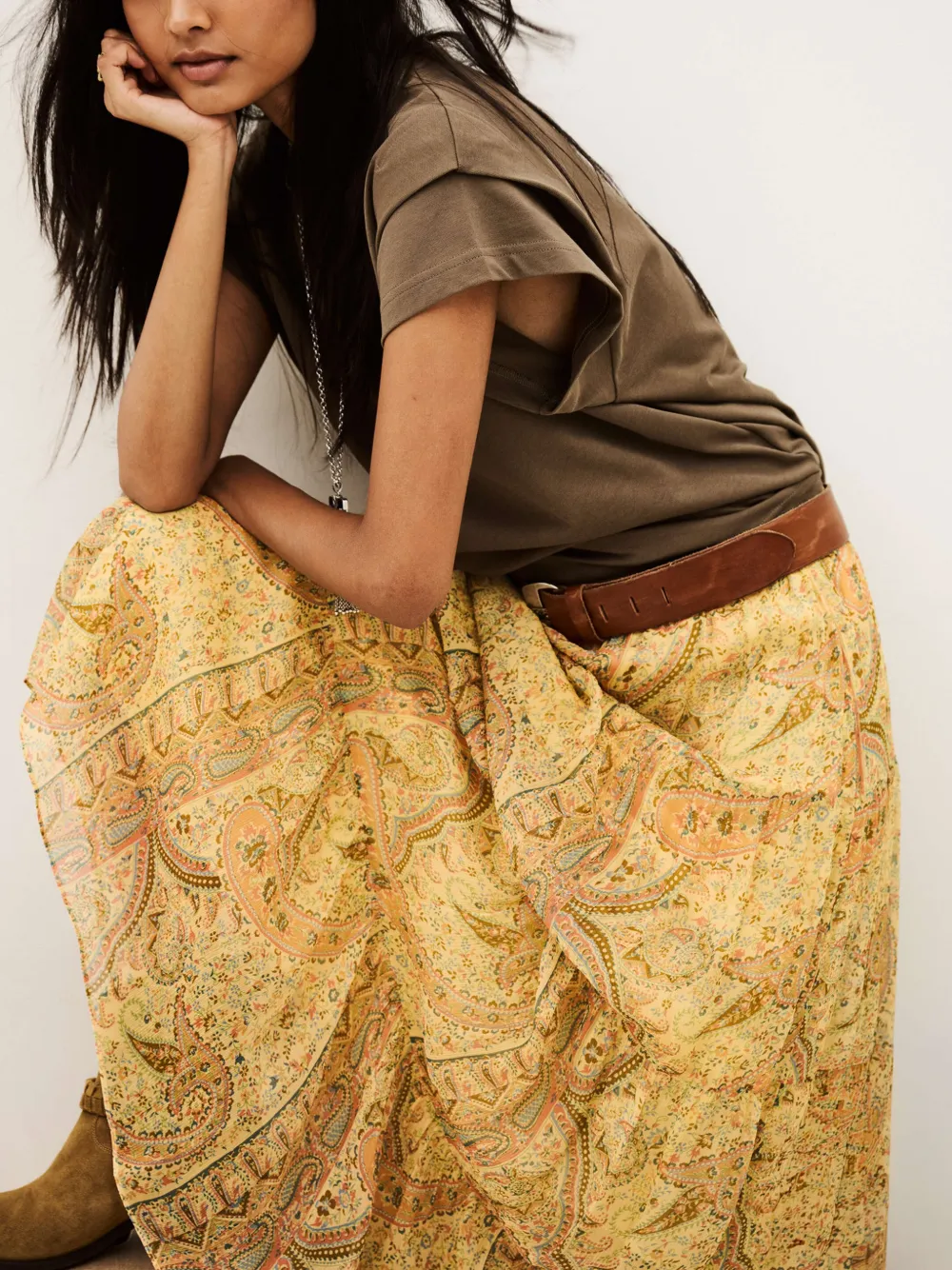 Ba&Sh Cali gelaagde maxi-rok met paisley-print Geel