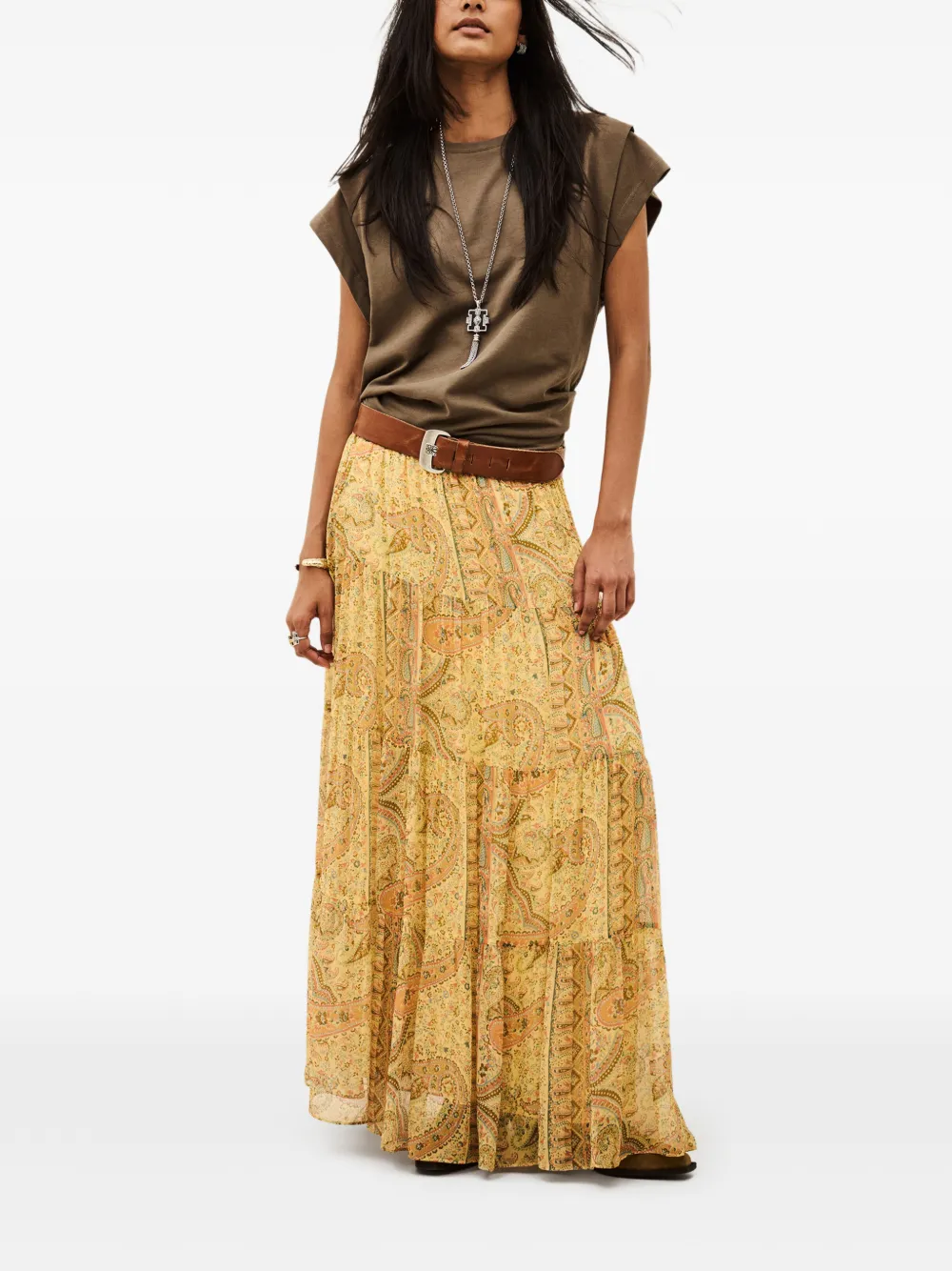 Ba&Sh Cali gelaagde maxi-rok met paisley-print Geel