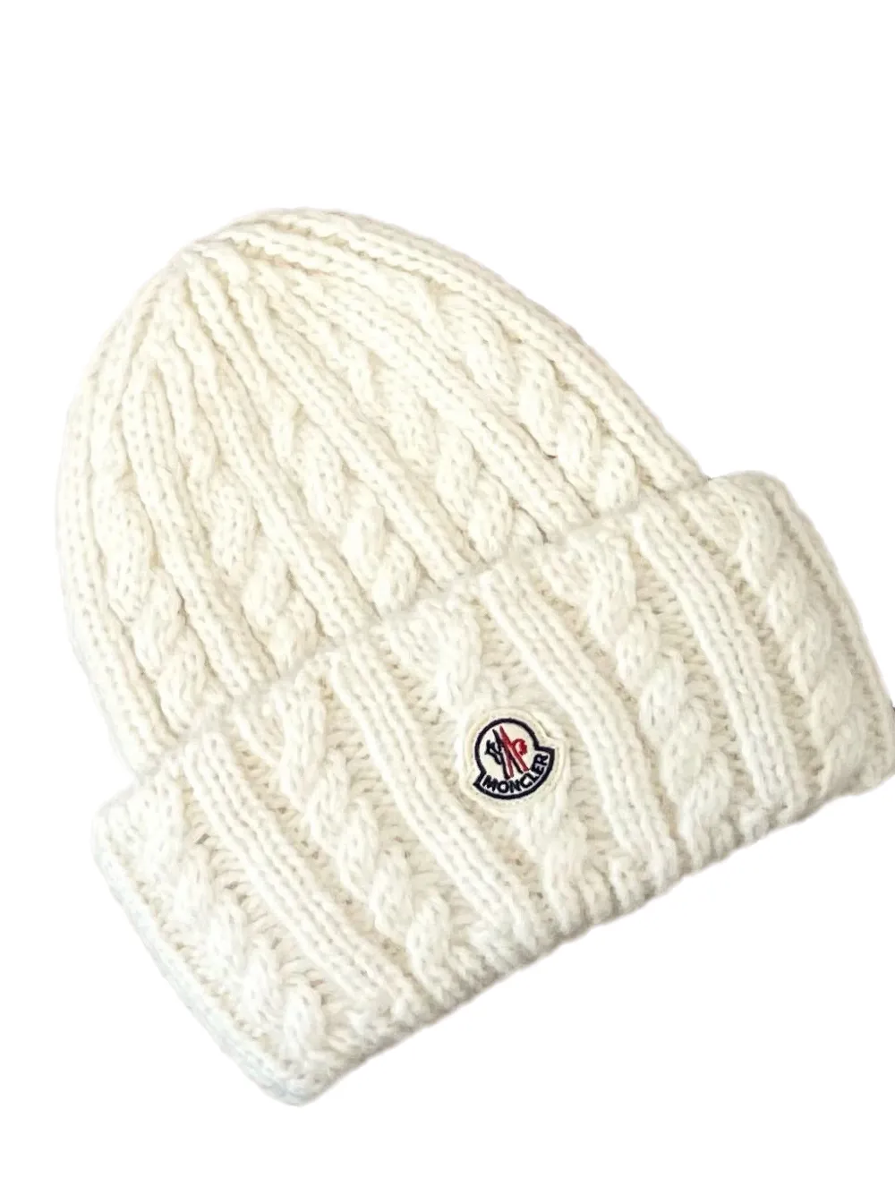 Moncler Kabelgebreide muts van wolblend Wit