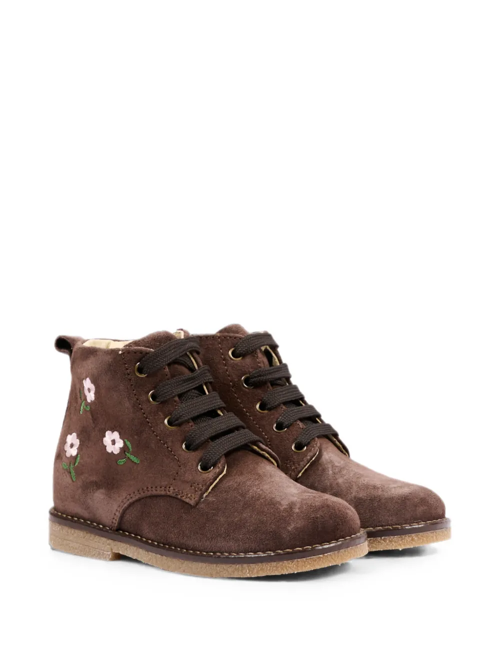 Walkey floral-embroidered leather ankle boots - Marrone